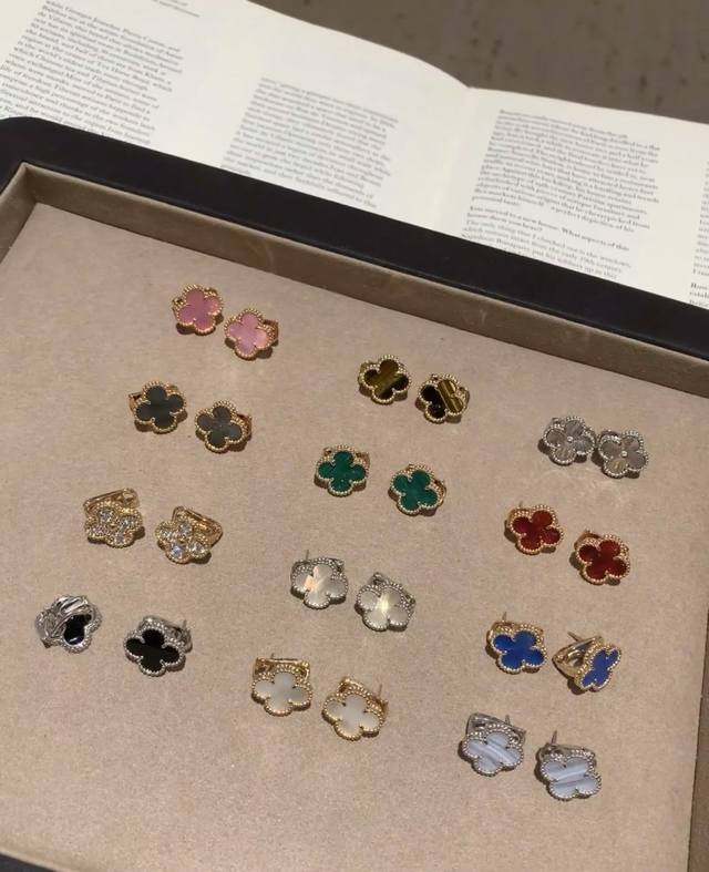 V gold material Vca rose gold malachite four-leaf clover earrings DDD