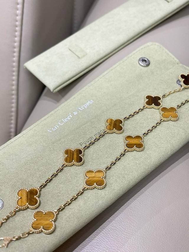 V Gold Material Vca Tiger's Eye Four-Leaf Clover Five-Flower Bracelet DDD