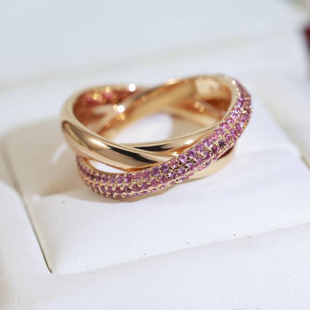 Exquisite pink diamond version Cartier ring, new round band, original single pi