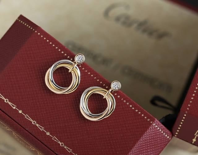 Exquisite Cartier New Version Round Hoop Earrings, Original Single Item, Three-