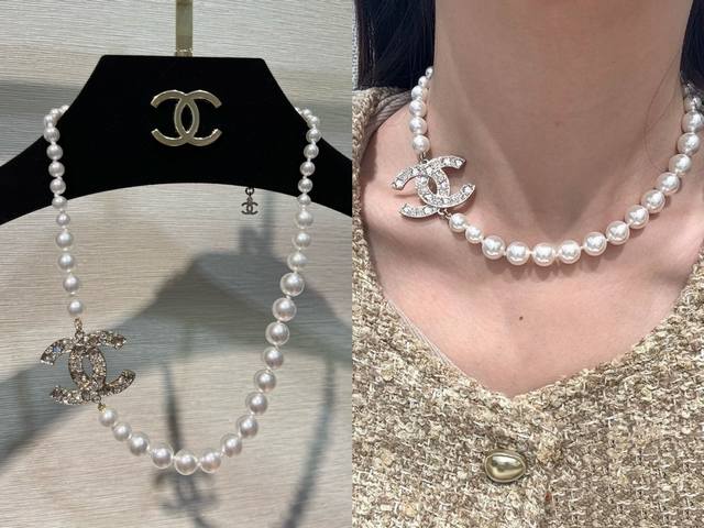 25p Star Crystal Double C Pearl Necklace Choker The necklace length is adjustabl