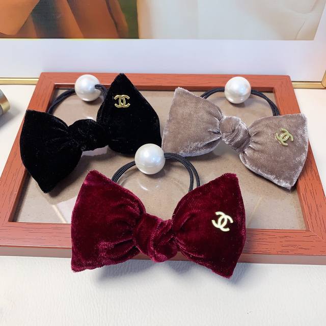 Chanel Mini Hair Tie Chanel Hair Tie Velvet Bow Pearl Hair Tie Scrunchie Elegant