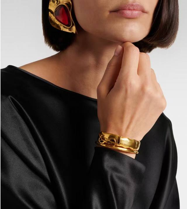 Saint Laurent Antique Gold YSL Bracelet, original brass material, elegant, abst