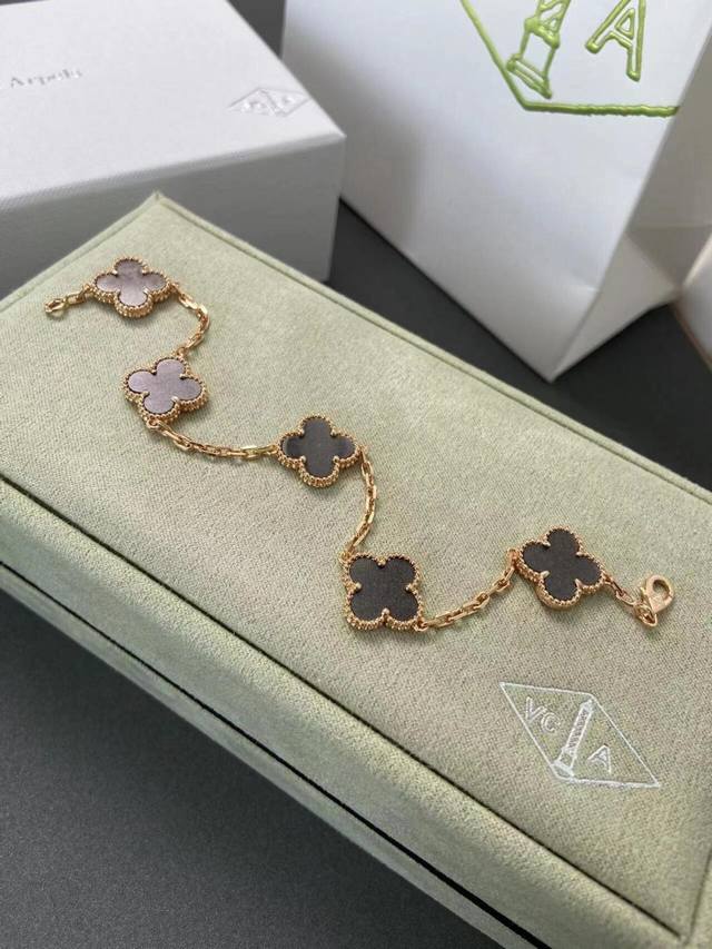 High-quality Cnc Vca natural silver obsidian four-leaf clover bracelet, Christma