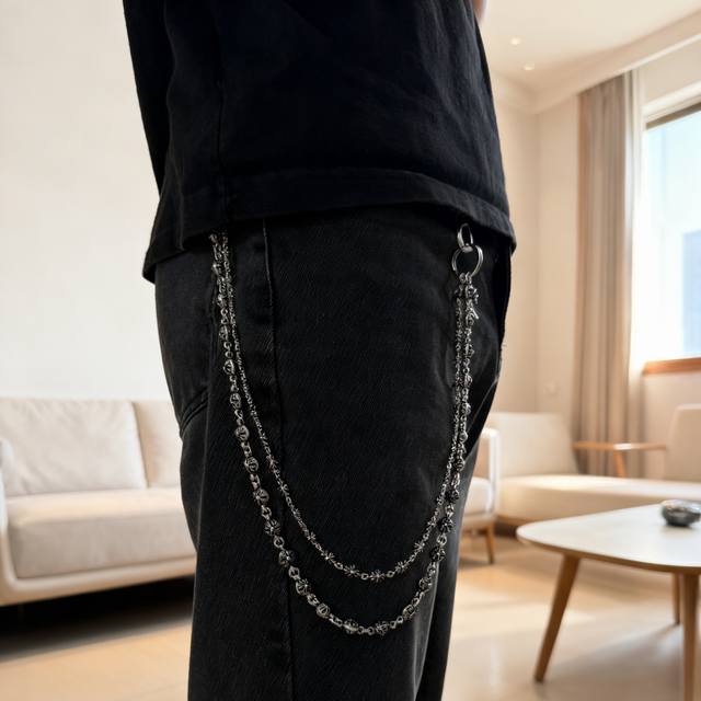 New Chrome Hearts Cross Flower Double Buckle Pants Chain Bag Chain DDD