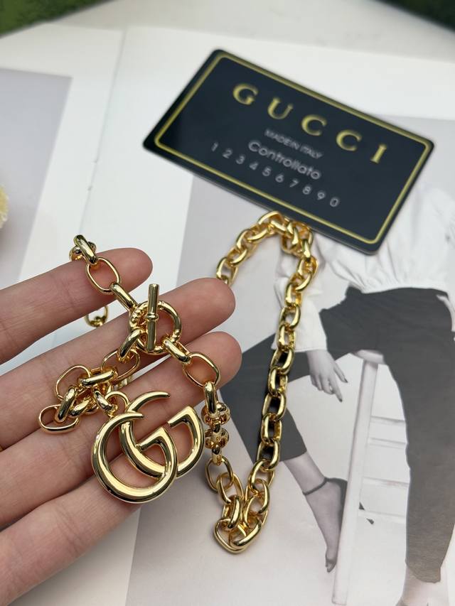 Guccigg Gold Necklace Guccigg gold necklace, classic double G logo pendant, high
