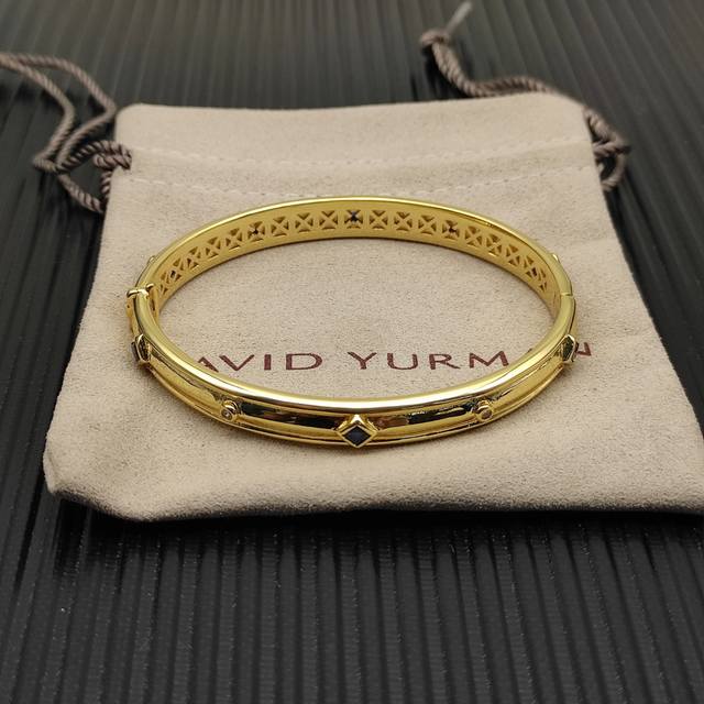 David Yurman Gold Blue Diamond 8mm Renaissance Band Bracelet. ? Item No. Dysz-39