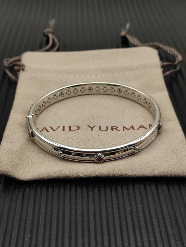 David Yurman Silver Red Diamond 8mm Renaissance Band Bracelet. ? Item No. Dysz-3