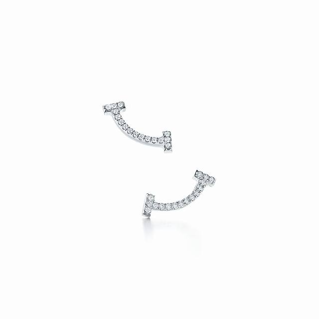 T Tiffany Mini Diamond Smile Earrings. Inspired by the most beautiful smile, the