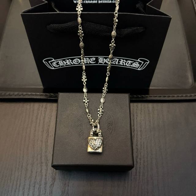 New boutique quality Chrome Hearts cross flower ball necklace with heart lock pe