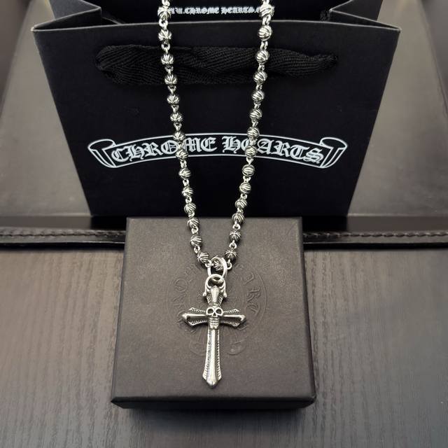 New boutique quality Chrome Hearts retro cross flower ball necklace with skull a