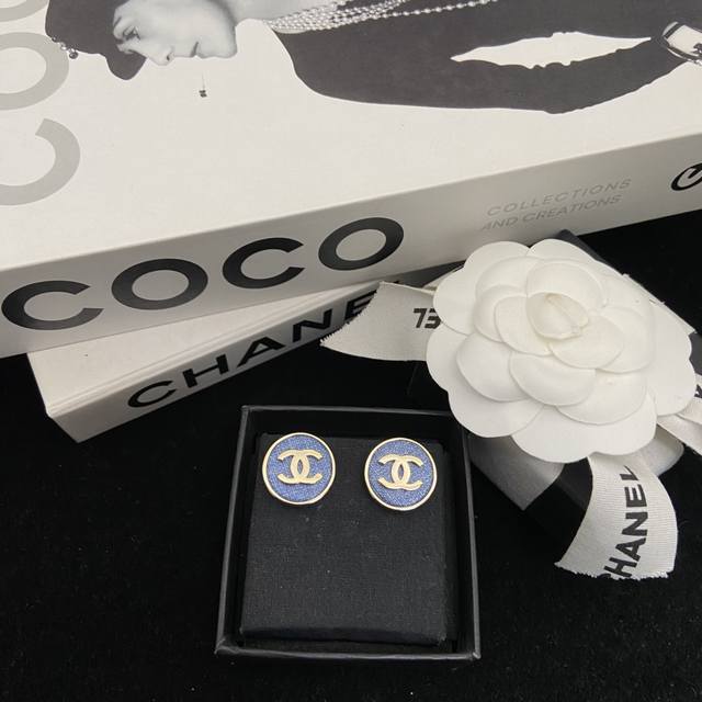 Today's New Arrival Chanel Round Blue Double C Stud Earrings Refreshing yet live