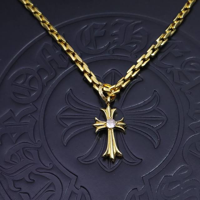 Fine Craftsmanship Version Chrome Hearts Gold Cross Necklace, Super Cool! Chrome