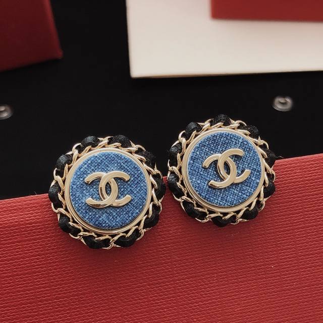 2567157FFF, item number Xed0717, Ch*Nel latest denim round stud earrings, identi