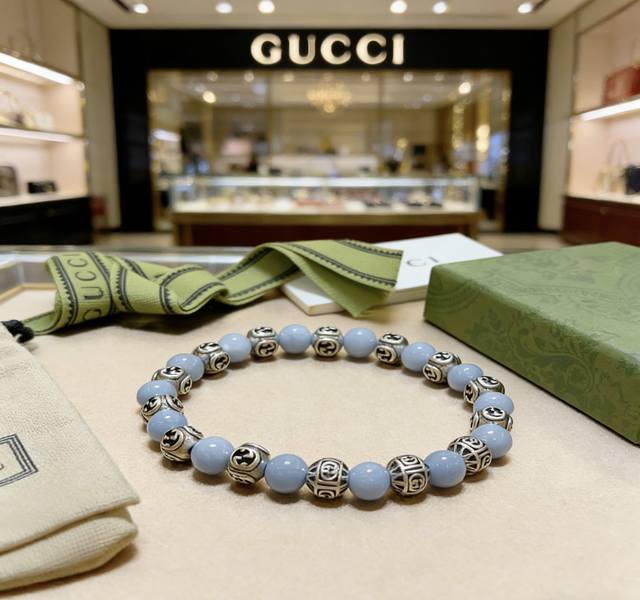 Gucci Luxury Bracelet, Unisex, Latest Natural Blue Jade Beaded Bracelet, Higher